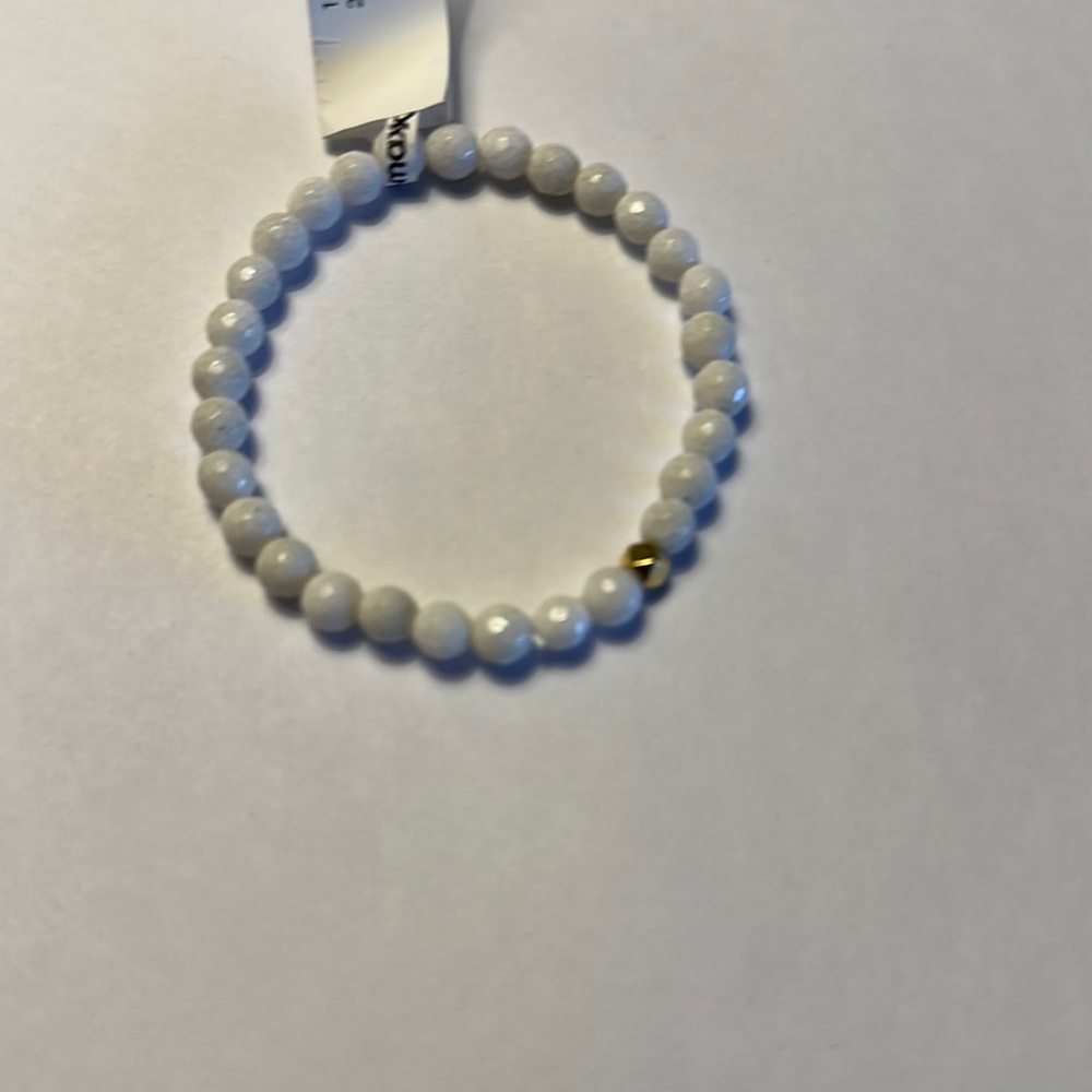 Beautiful White Stone Bracelet with 14KT gold bead